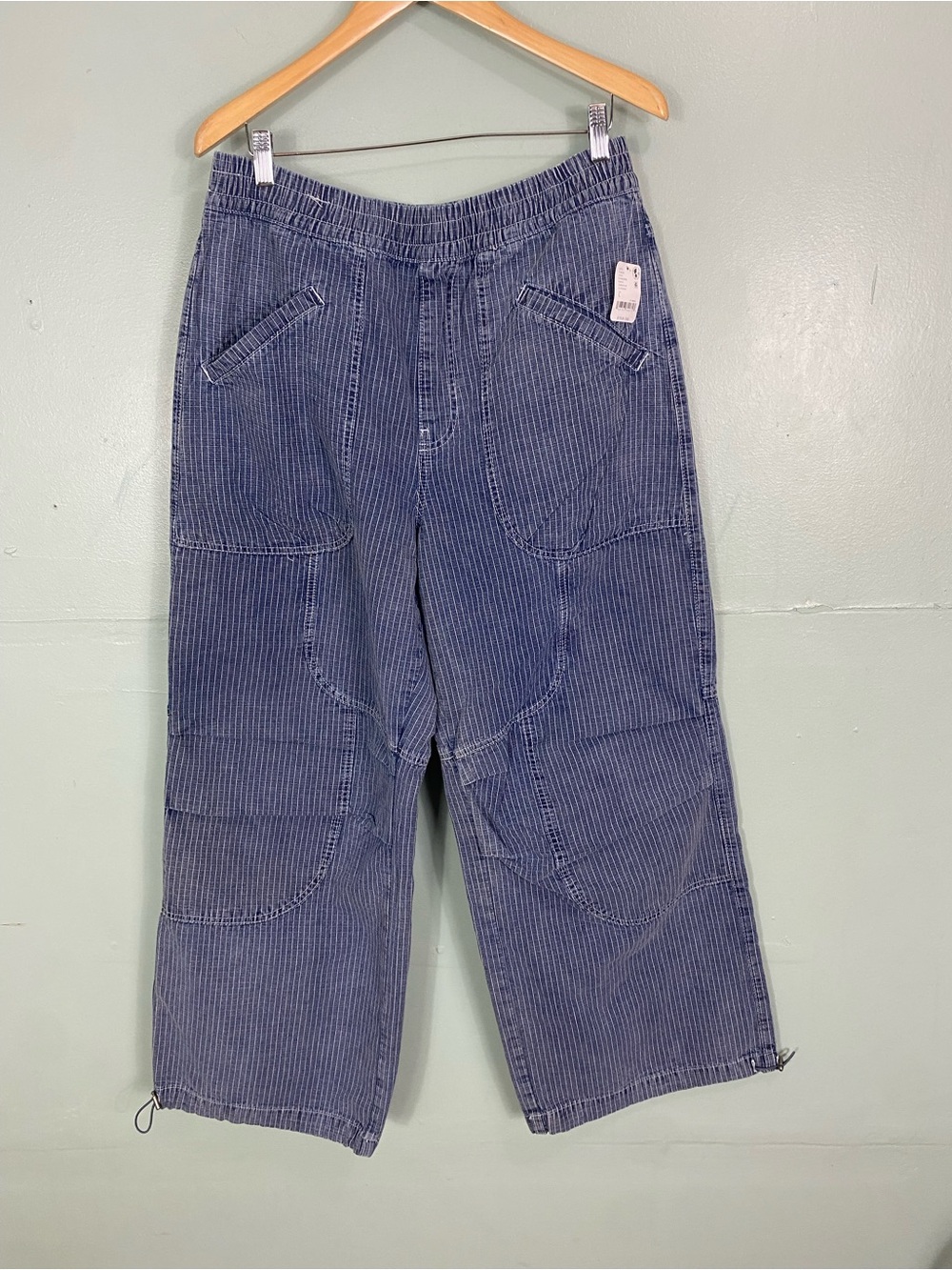 Free People Atlas Parachute Jeans Striped Denim Blue Barrel Baggy XL - Picture 2 of 5